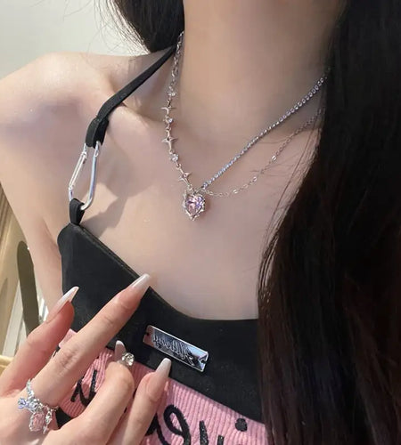 Pink Heart Crystal Necklace